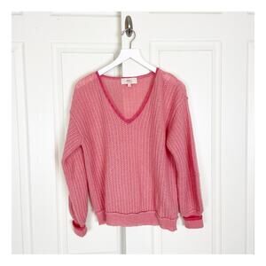 Kilte Collection Tipped V-neck Cashmere Alpaca Sweater Pink Lightweight Knit SzS